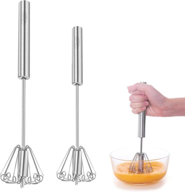 Newness Egg Whisk, [2 Pack 10in & 12in] Stainless Steel Hand Push Whisk Blender for Home