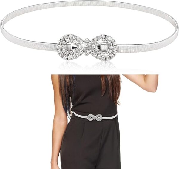 KALIONE Women's Rhinestone Belt,Metal Skinny Waist Belt Elastic Stretch Rope Chain Belts for Women Girls Dresses Jeans - Image 3