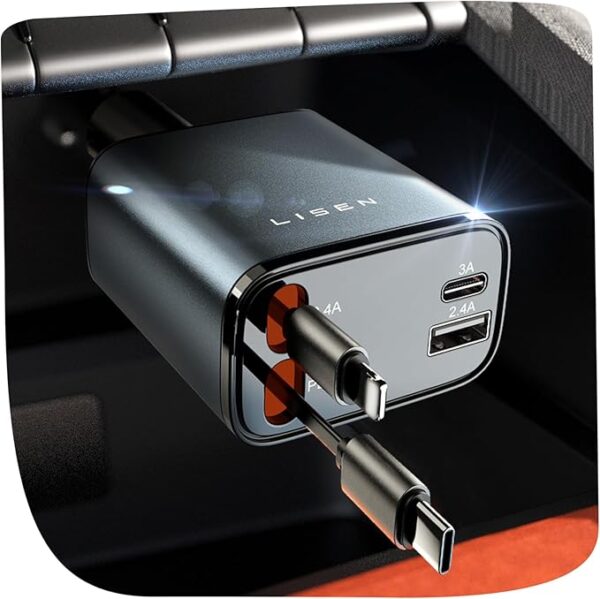 LISEN Retractable Car Charger [69W USB C Car Charger Adapter
